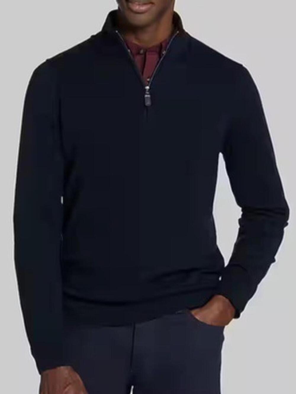 New Jos. A. Bank XL $110 Navy Traveler Pima Cotton Mock Neck Quarter Zip Sweater